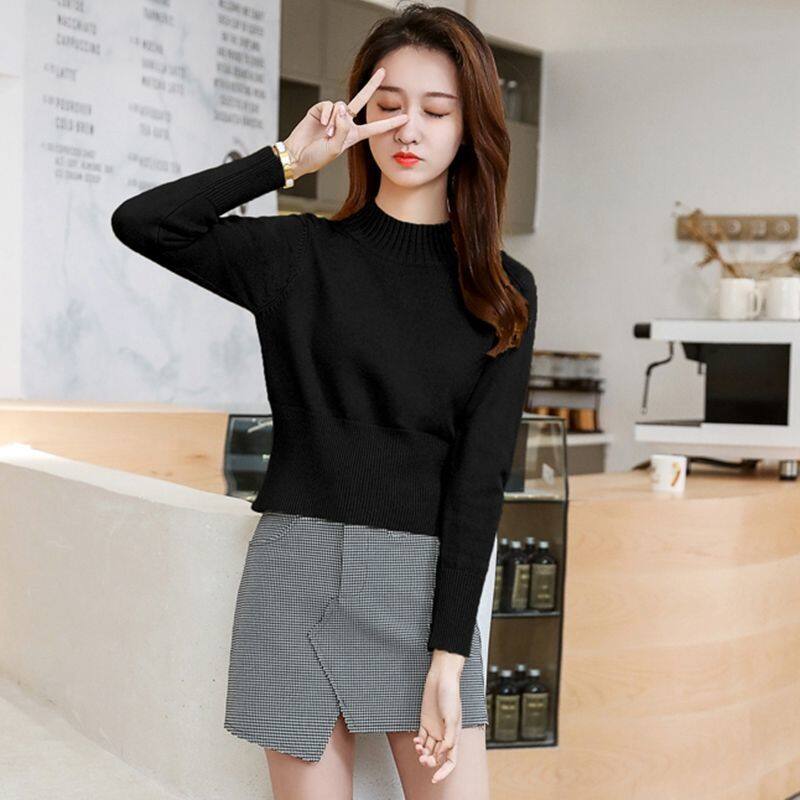 Women's Thin Slim Round Neck Long Sleeve Sweater Spring and Autumn New Solid Color Versatile Bottoming Sweater Knit Sweater