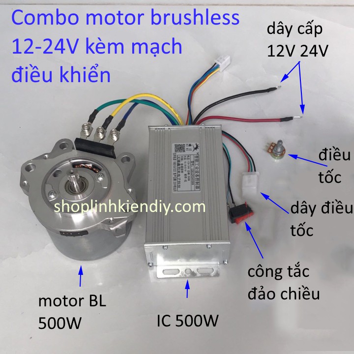Motor không chổi than 12v 24v 500w 600w - bộ combo