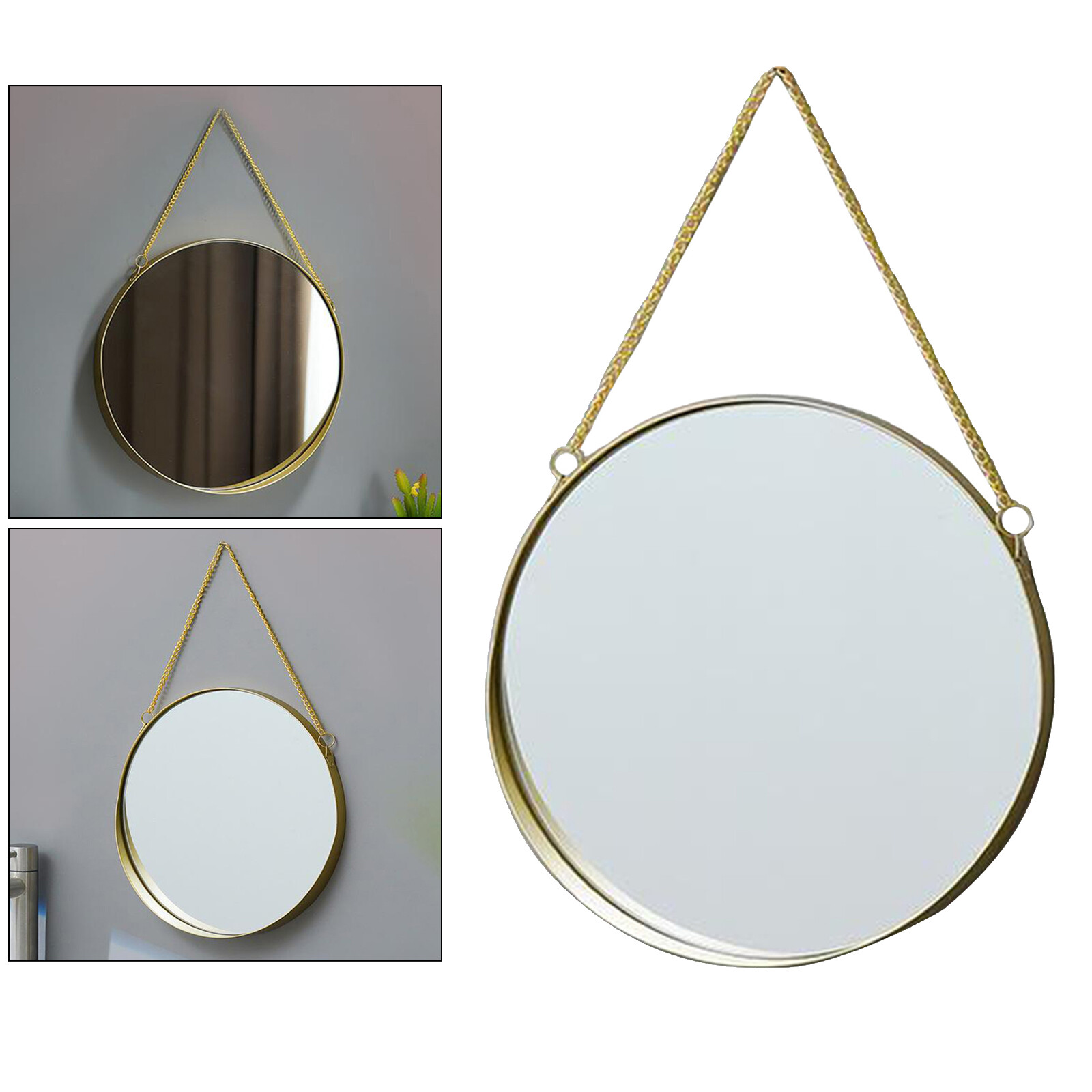 Dolity Hanging Wall Mirror Round Wall-Mounted Makeup Dressing Room Decor, Gold Frame