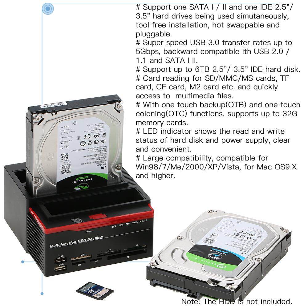 Đế Đĩa Cứng IDE & SATA 2.5/3.5 "Đa Năng Ổ Cắm USB 3.0 HDD Ổ Cắm HDD Ba Khoang, Phích Cắm EU