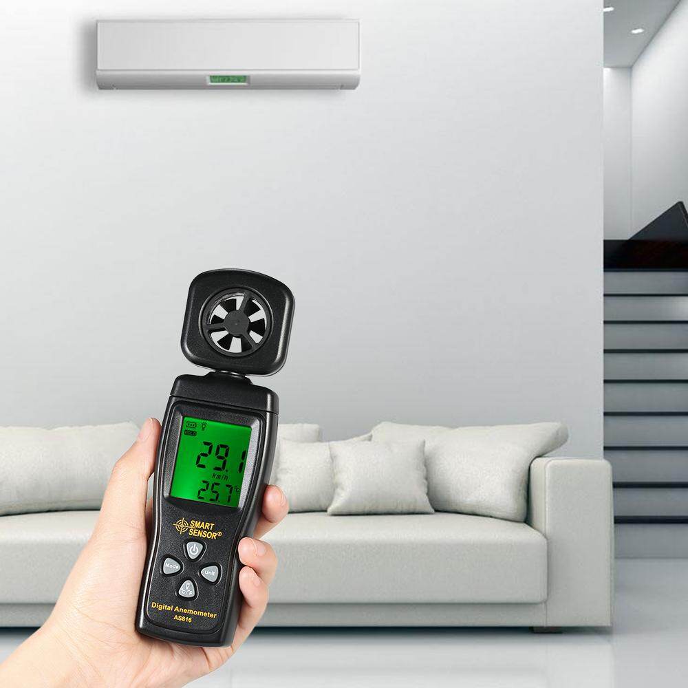 Cảm Biến Thông Minh Mini Anemometer Màn Hình LCD Kỹ Thuật Số Đo Tốc Độ Gió Vận Tốc Không Khí Đo Nhiệt Độ Có Đèn Nền