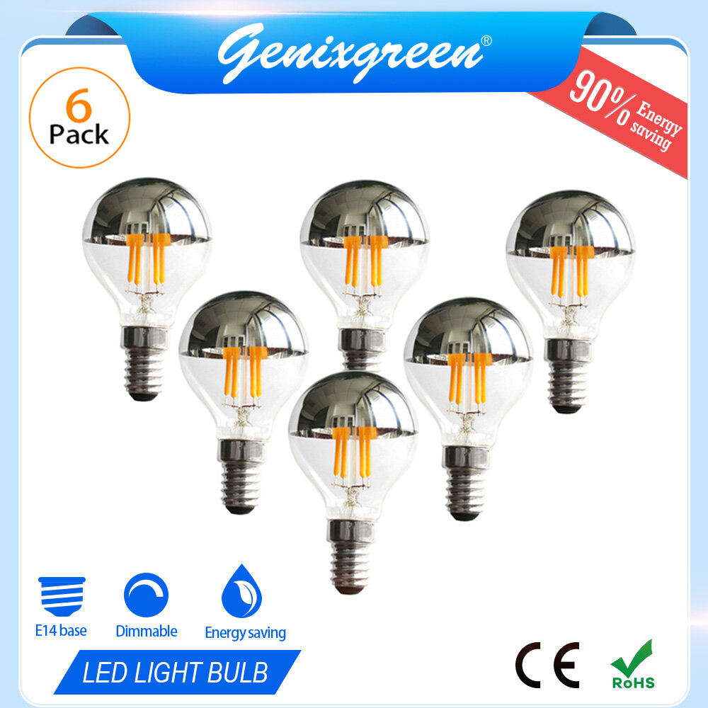6 Packs Led Edison Bulb 4W G45 E14 Half Chrome Led Bulb Deep Dimmable No Flicker Gold Mirror Tipped Light Bulb Decoration Bulb for home