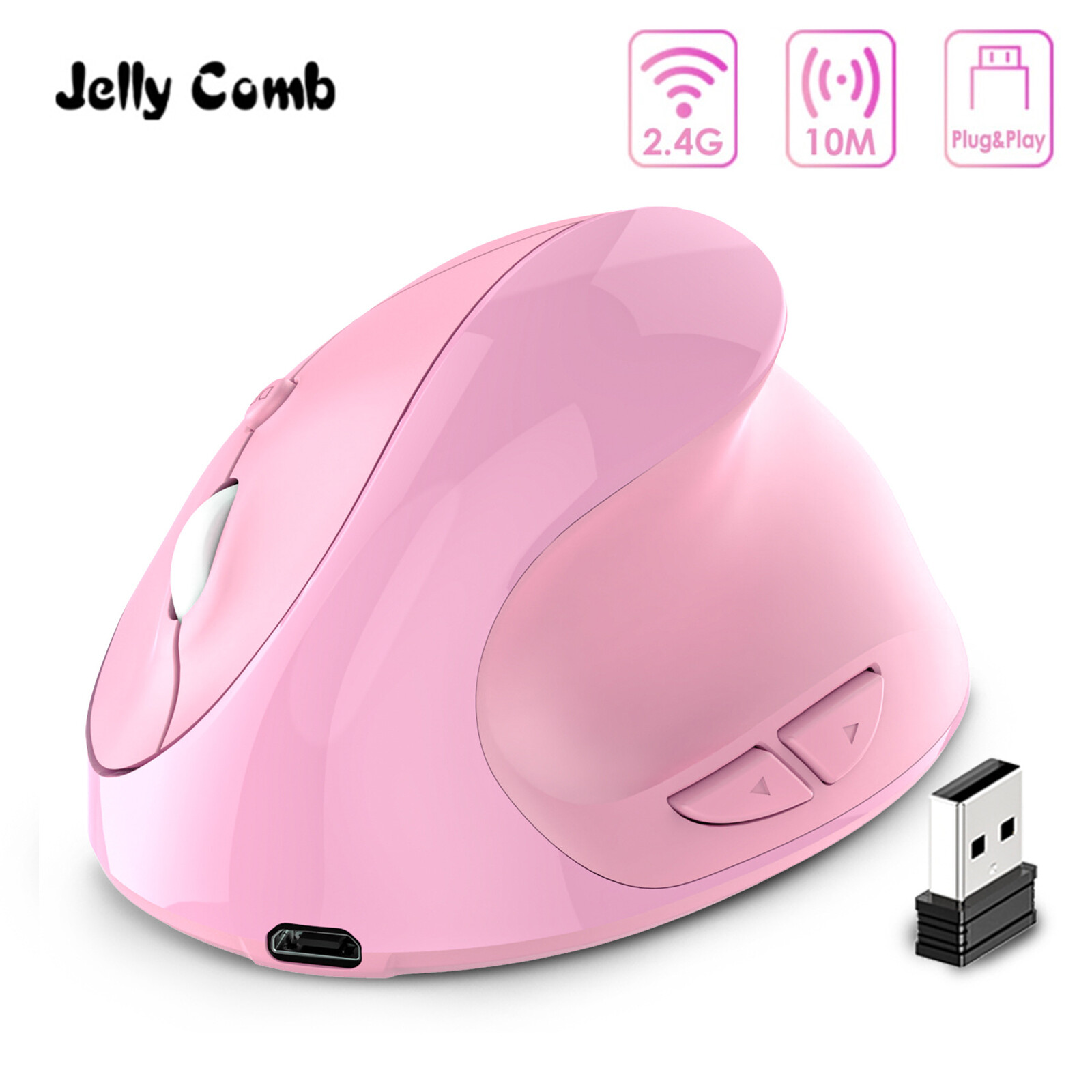 Jelly Comb Chuột Đứng Chuột Không Dây Chuột Không Dây Công Thái Học Màu Hồng Có Thể Sạc Lại 2.4G Chuột Không Dây Cho PC/Máy Tính Xách Tay/Windows/Io S