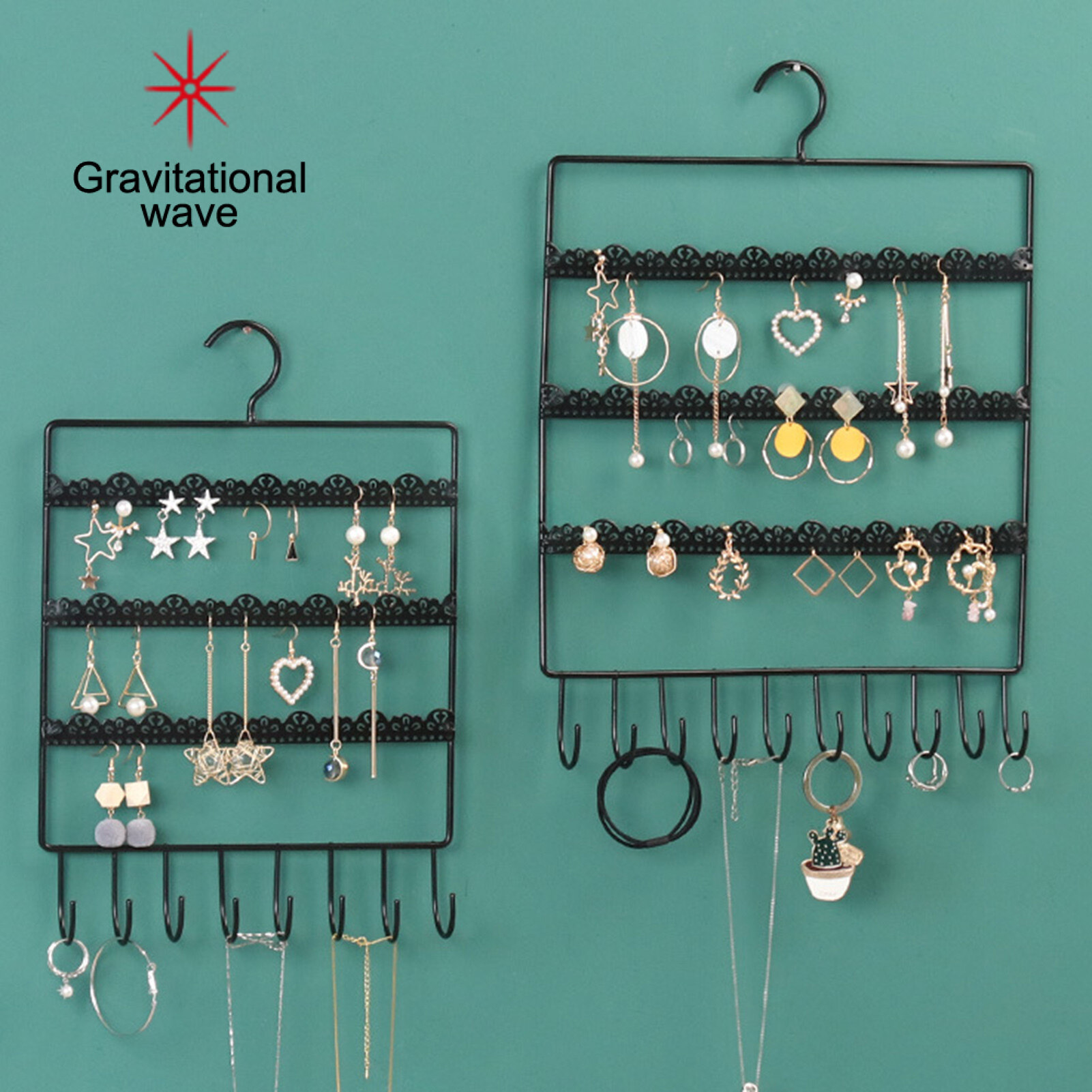Gravitational wave Display Stand Wall Mounted Jewelry Storage Wrought Iron Earring Hanging Holder for Dresser