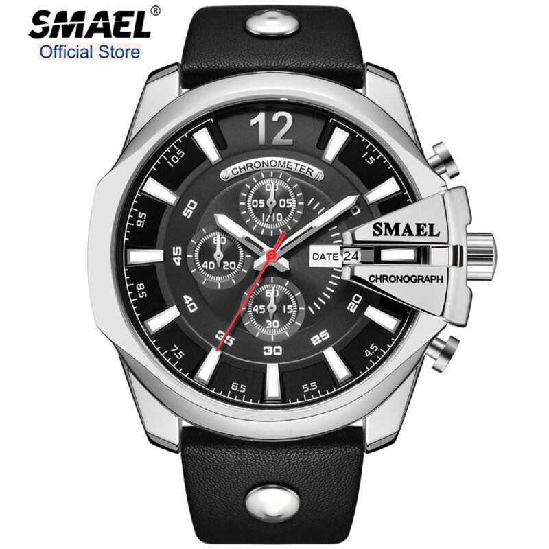 Đồng hồ nam SMAEL 9079 thời trang đồng hồ đeo tay thạch anh bằng da mặt số lớn