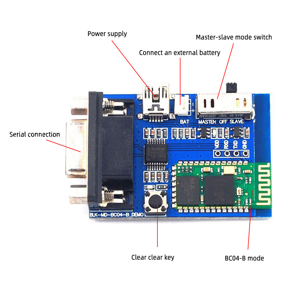 Original AideepebnBC-04 Bluetooth Serial Port Module Demo Version Wireless Serial Communication Wireless Serial Port RS232 Data Transmission Module