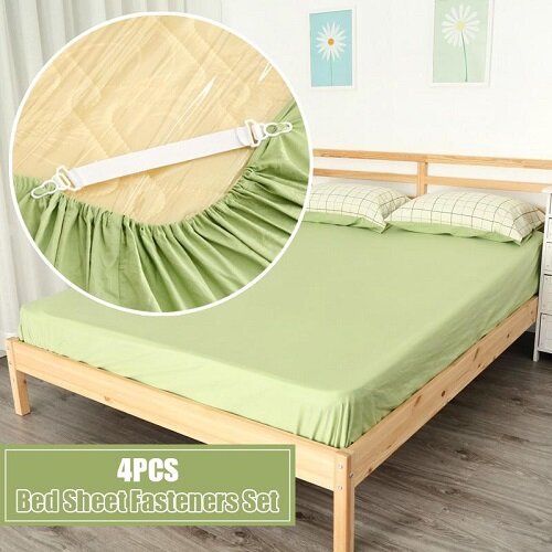 (Ready stock) YESPERY 4 pieces of white bed sheets, cushion covers, home clothespins, fastening bras, elastic straps, non-slip fixing belt