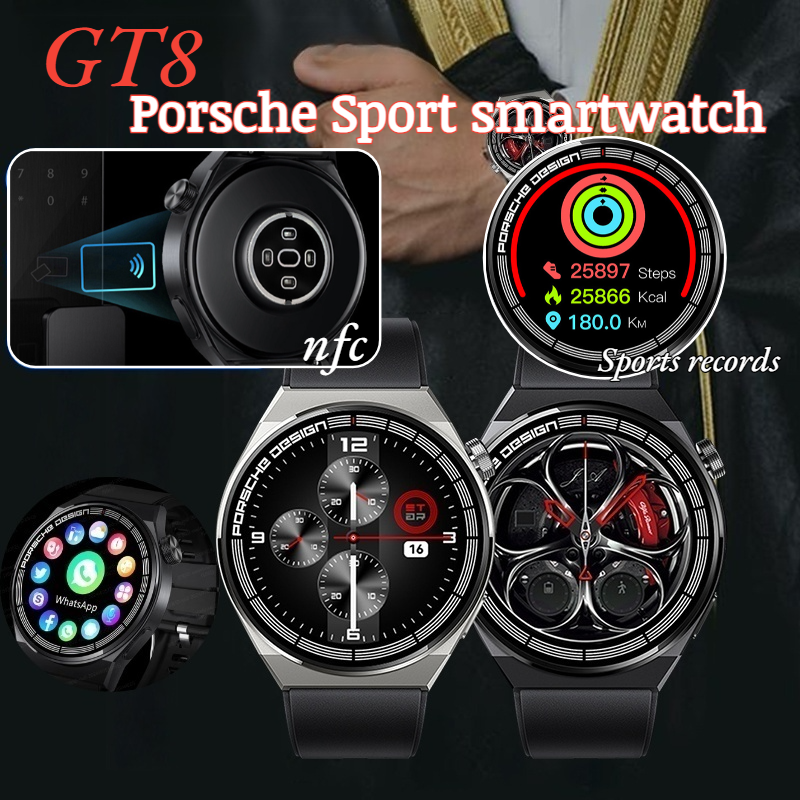 GT8 Porsche Sport Smartwatch Heart Rate Waterproof Bracelet