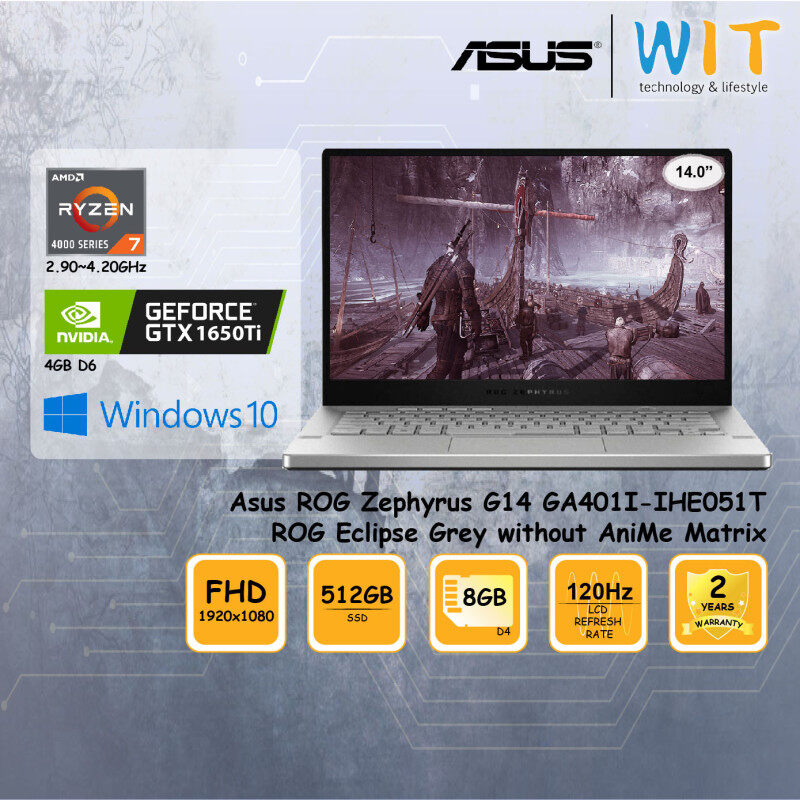 Asus ROG Gaming Laptop Zephyrus G14 GA401I-IHE051T ROG Eclipse Grey without AniMe Matrix/AMD AMD Ryzen 7-4800HS 2.90~4.20GHz/8GB D4/512GB SSD/14.0FHD 120Hz/NVD GTX1650Ti 4GB D6 Malaysia