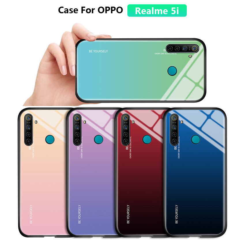 Ốp Kính Cường Lực Hotinga Cho Realme 5i Ốp Lưng Điện Thoại Chống Sốc Chuyển Màu Cầu Vồng Sang Trọng