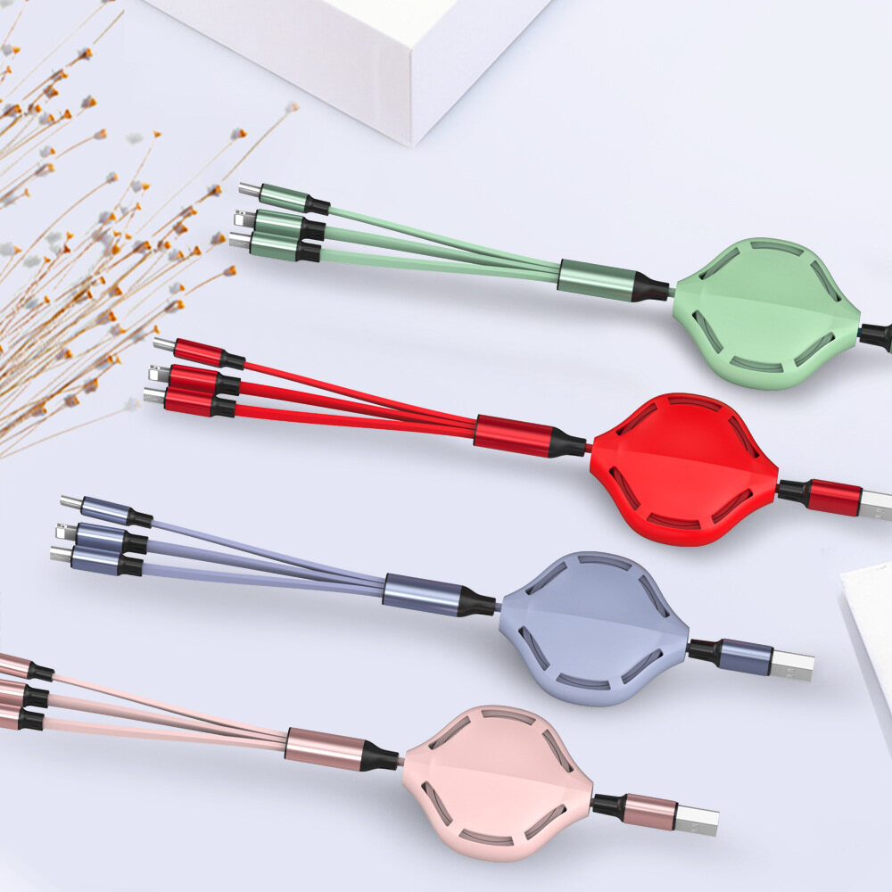Cáp Sạc Nhanh 3 Trong 1 VAORLO Có Thể Thu Vào, Đầu Micro USB 8 Pin, Chất Lỏng Silicon Lỏng Cho IOS, Android, Huawei, Xiaomi, Oppo, Vivo, iPhone, 11Pro MAX, X XS, Redmi Note8 Pro, K20