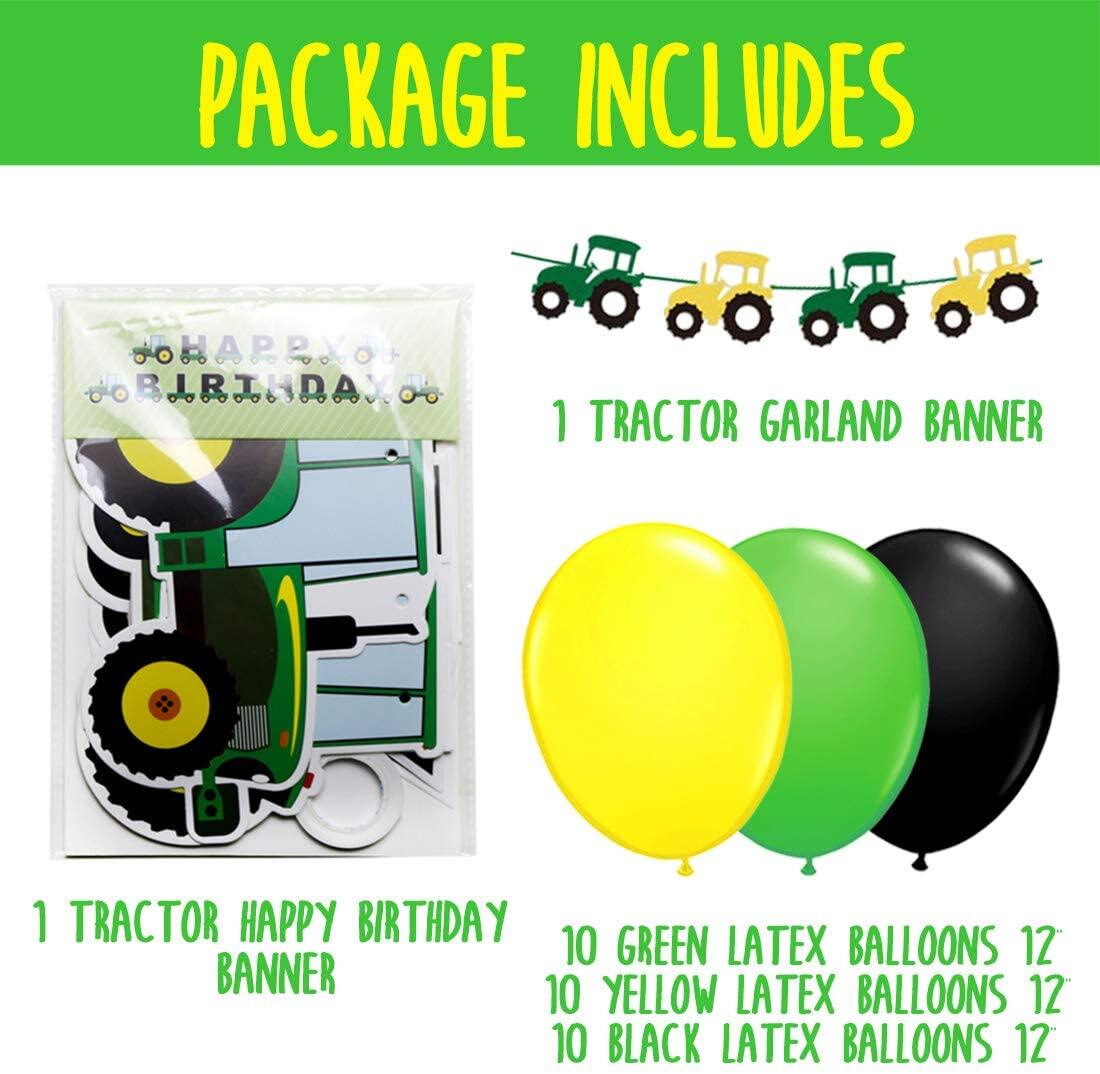 JOLLYBOOM Tractor Birthday Party Decorations Green Yellow Black Latex