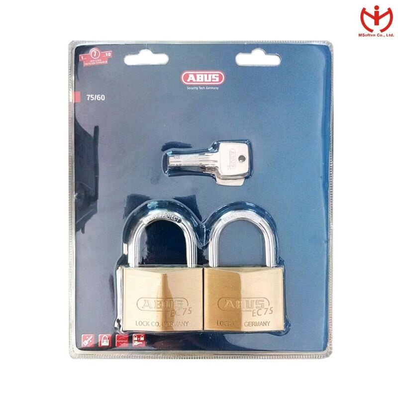 Bộ 2 ổ khóa abus ec 75/60 thân đồng rộng 60mm chìa vi tính