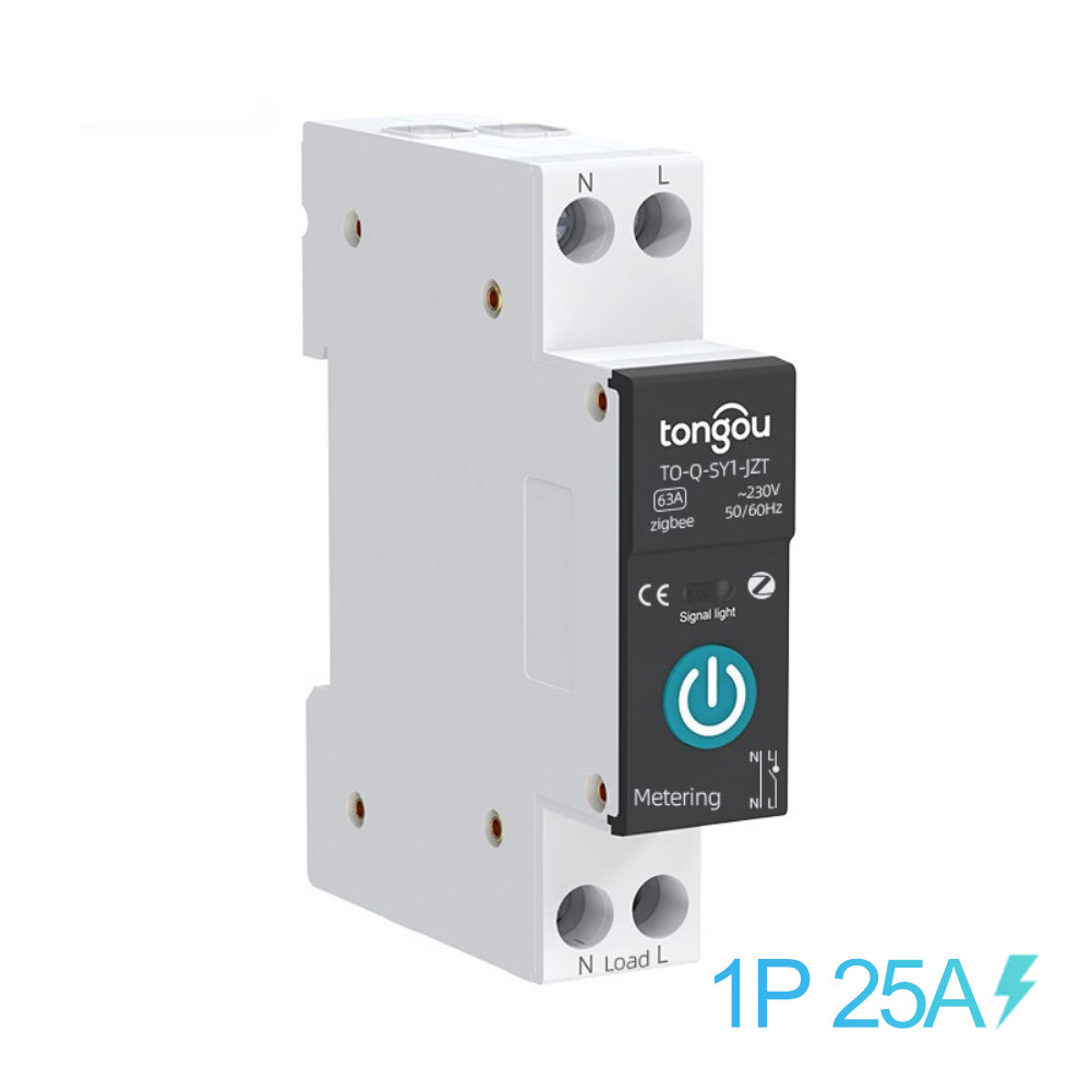 E life smart store tuya zigbee smart circuit breaker with metering 1p 10/16/25/32/40/63a din rail over current under voltage protection power metering 90v-240v wireless remote control switch works for alexa google home
