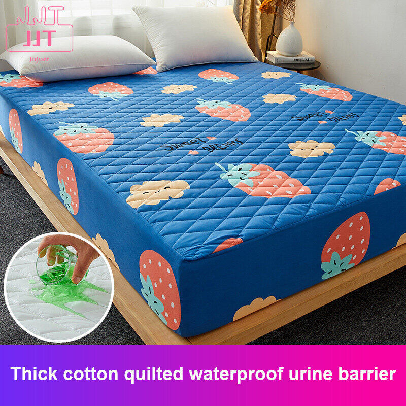 【JJT】Waterproof Mattress Protector Cover Cartoon Printing Fitted Bedsheet Line stitching process Elastic Bed Cover Single/Twin/Queen/King Size 90x200cm/120×200cm/150×200cm/180×200cm Suitable Mattress(Depth) 28cm