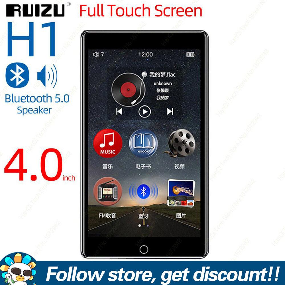 Ruizu H1 full touch screen MP3 player upgrade Bluetooth 5.0 music player portable pocket translator multi-format MP4 Video player support FM Radio HD video recorder with built-in speaker