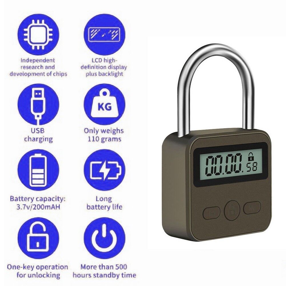 Lucchetto Smart, Smart Time Lock Con LCD Display Lucchetto Digitale Ricaricabile USB Blocco Tempo Massimo 99 Ore Blocco Timer In Metallo Lucchetto