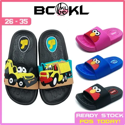 【 BCKL 】Kid's Truck Elmo Slippers Lorry Shoes Sesame Street Boy Kids Twins Excavator Selipar Kasut Budak Murah