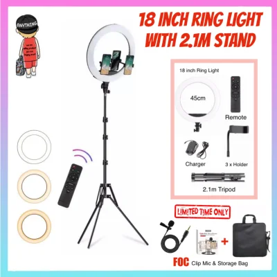 45CM/18 Inch LED Ring Light Photography Light LED Selfie Ring Lamp Video Light with 2M Tripod Phone Holder for Makeup Youtube Live Stream Video