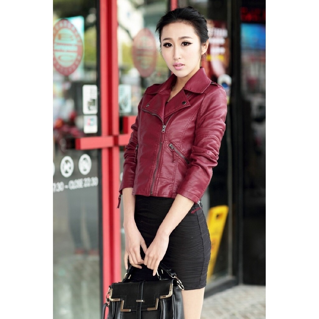 Women PU Leather Jacket Short Zipper Jackets