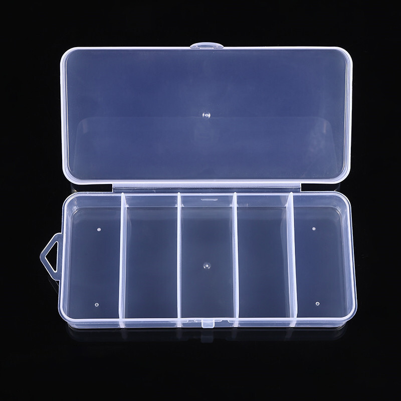 hebeanna Portable Transparent Plastic Storage Jewelry Box Compartment Container Rectangle Five Grid Box For Beads Earring Accessories