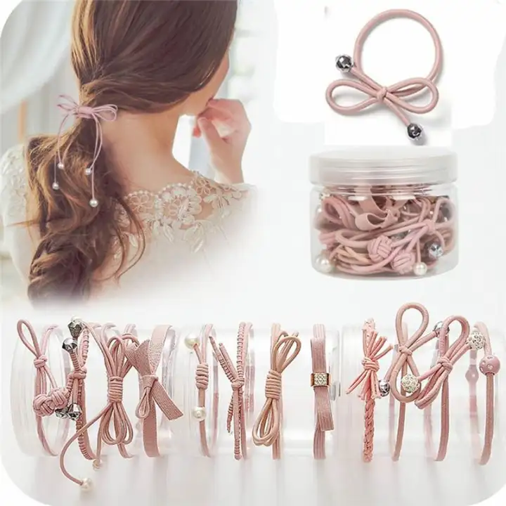 12pcs Set High Elastic Hair Bands Solid Pearl Stretch Hair Ties
