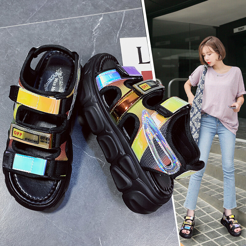 Velcro Sandals Woman's 5cm Thcik Soled Colorful Sport Sandals Women Outdoor Sandals