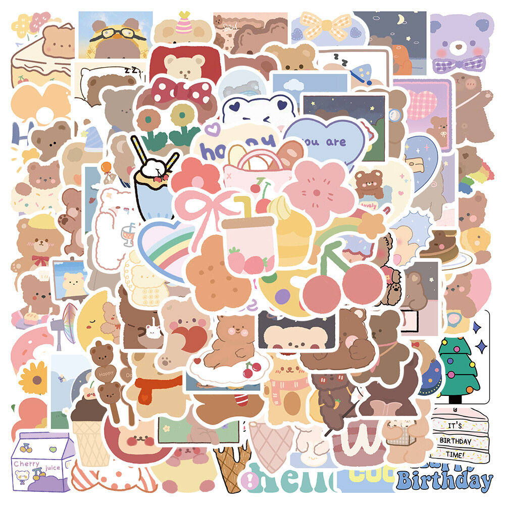 TM 100pcs Laptop Stickers Ins Cute Cartoon Bear Pattern PVC Waterproof Graffiti Stickers for Water Cup Helmet Bicycle Motorcycle Guitar Skateboard Decoration