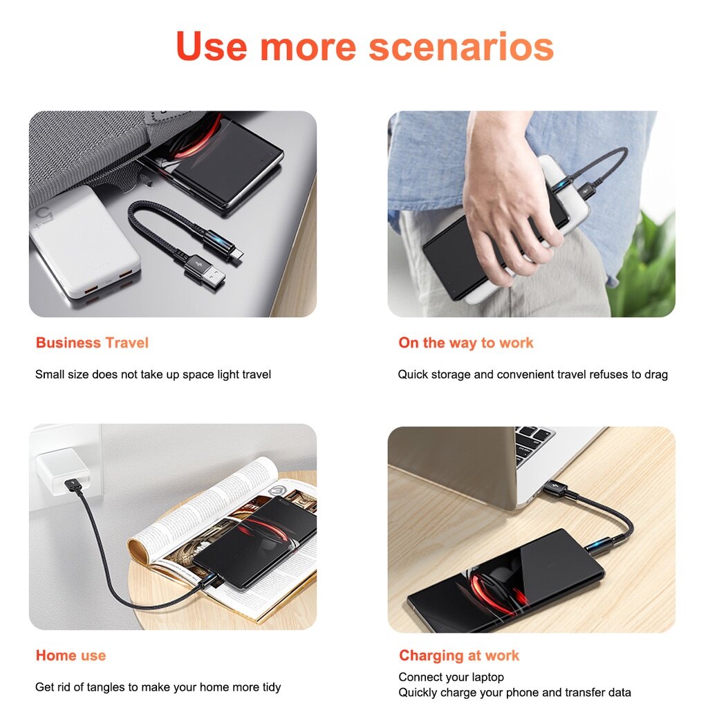 Fonken Cáp Sạc USB Ngắn 25Cm Cáp Micro USB Type C Cho Huawei Android Sạc Nhanh 2.4A Cáp Sạc Điện Thoại Có Đèn Báo