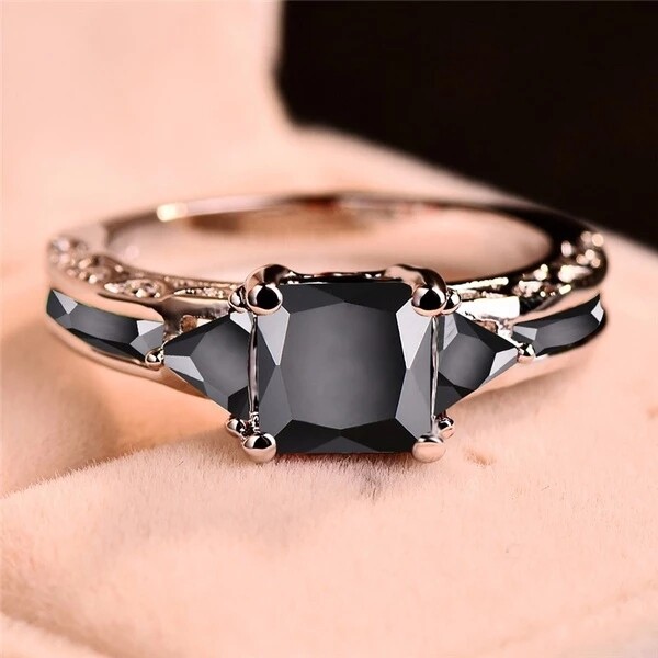 New Design Black Crystal Rings for Women Wedding Engagement Couple Ring Silver Color Female Anniversary Party Charm Jewelry Gift