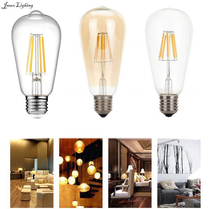 Jmax led e27 220v led light st64 edison bulb retro 4w 6w 8w 12w vintage led filament bulbs, e27 medium base