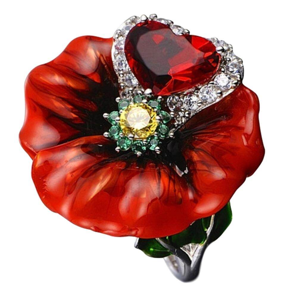 Gravitational wave Wedding Party Fashion Flower Heart Shape Faux Ruby Finger Ring Bridal Jewelry