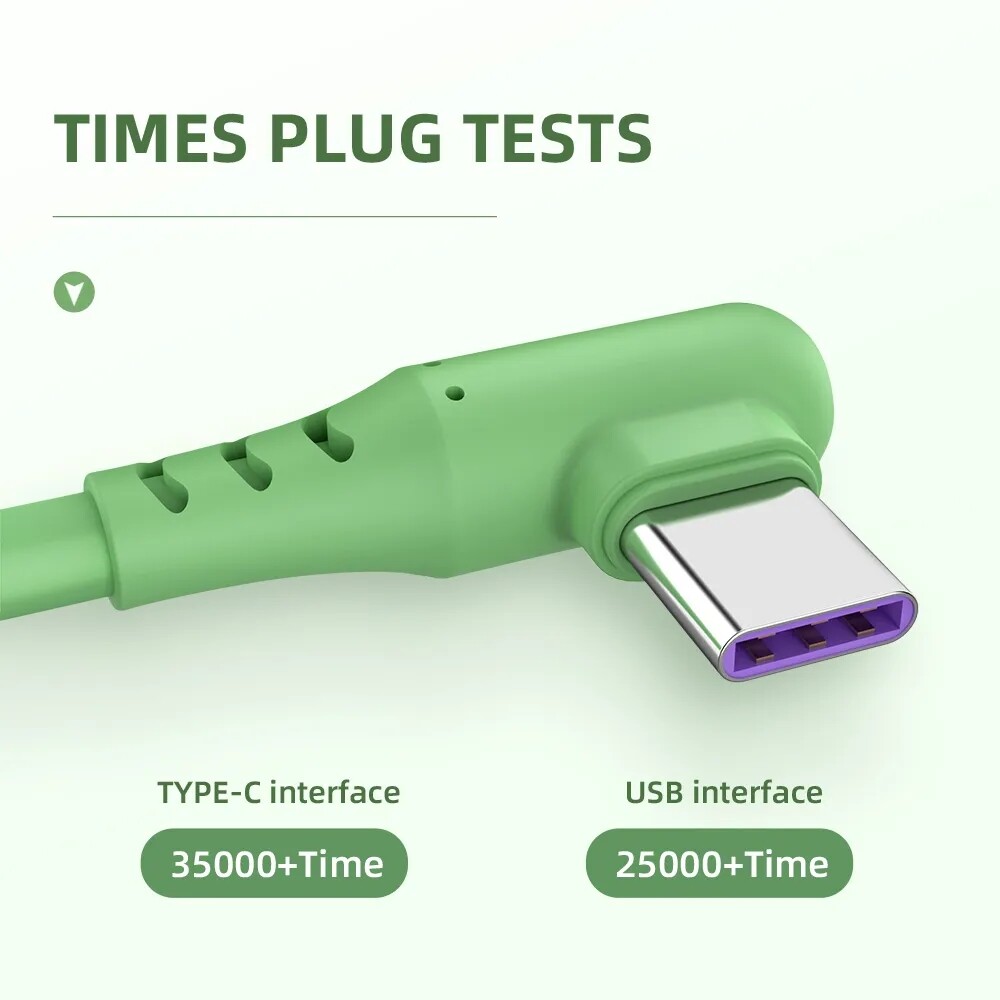 5A Cáp sạc USB 90 độ nhanh chóng sạc Micro USB Type C dây dữ liệu Silicone lỏng dòng cho Android/IOS/điện thoại USB bền ngày Cáp