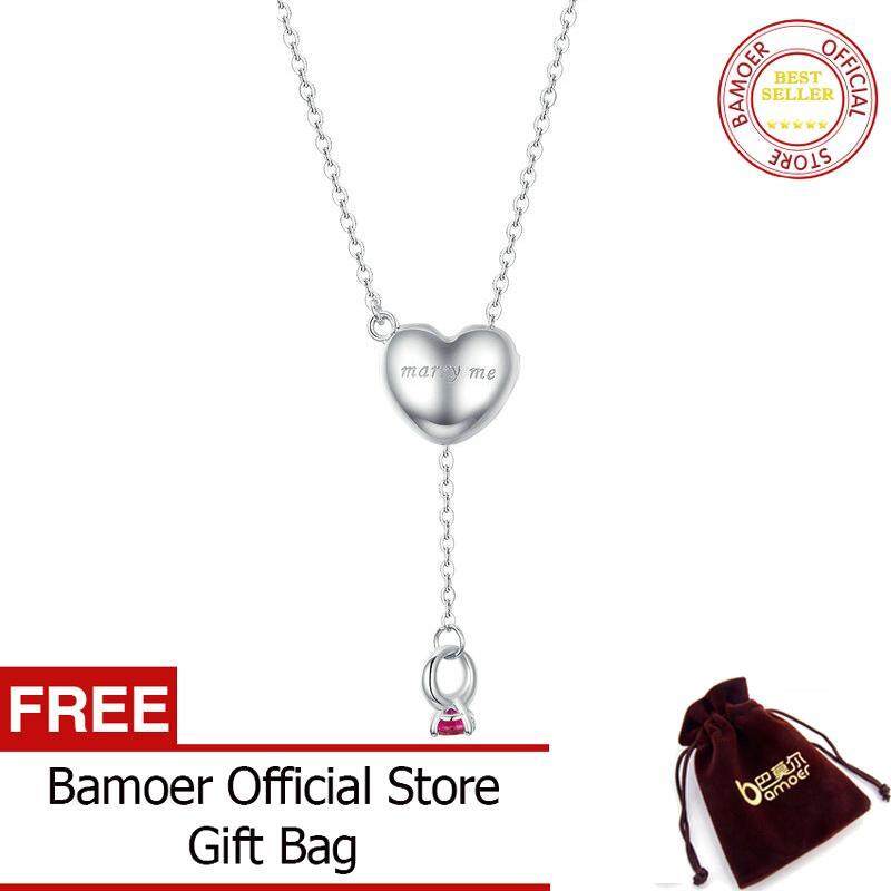 BAMOER MẠ LỜI HỨA Hình Vòng Cổ Mở Trái Tim Dây Chuyền cho Wome Đính Hôn Trang Sức Quà Tặng cho Thiết Kế Của Cô Thương Hiệu BSN073