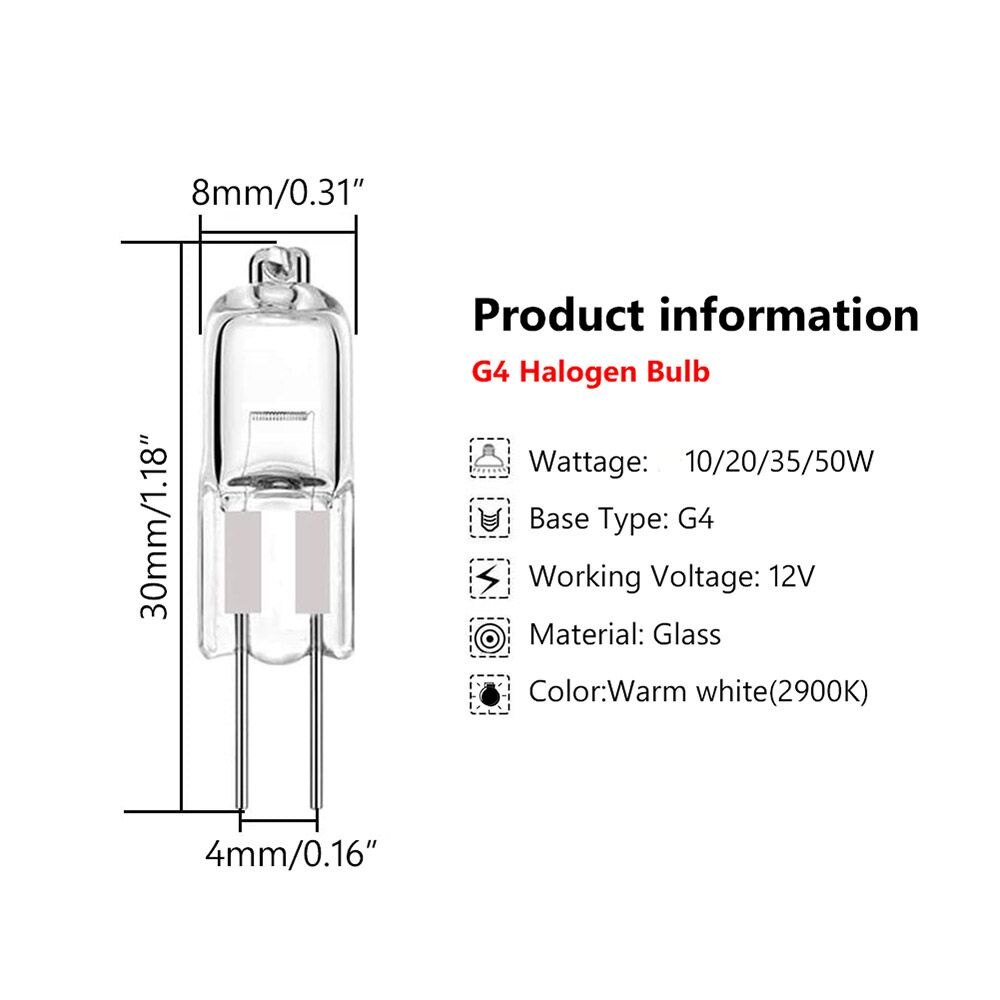Jmax Dimmable G4 Halogen Light 10W 20W 2Pin Bulb Warm White 2900K