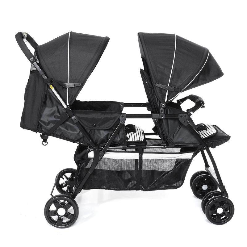 【September New Arrival】(BLACK-2 in 1) Comfortable Double Seat Twin Baby Child Front And Back Tandem Compact Stroller-With large storage basket, sun canopy and foldable back seat Singapore