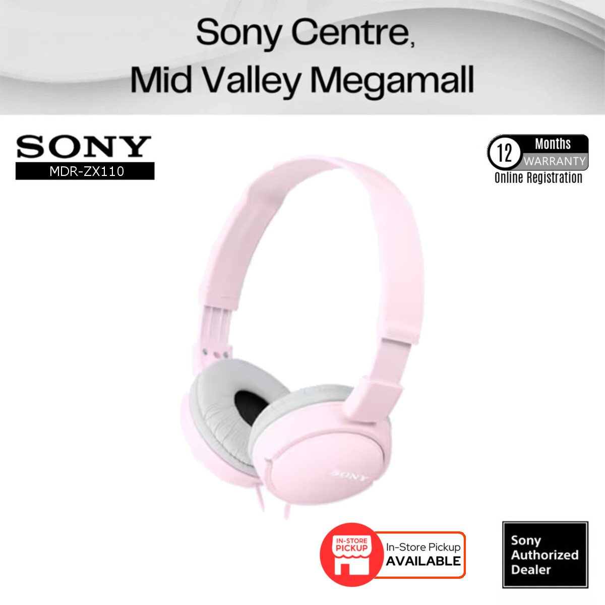 SONY MDR-ZX110 MDRZX110 ZX110 CRYSTAL SOUND STEREO HEADPHONE (PINK