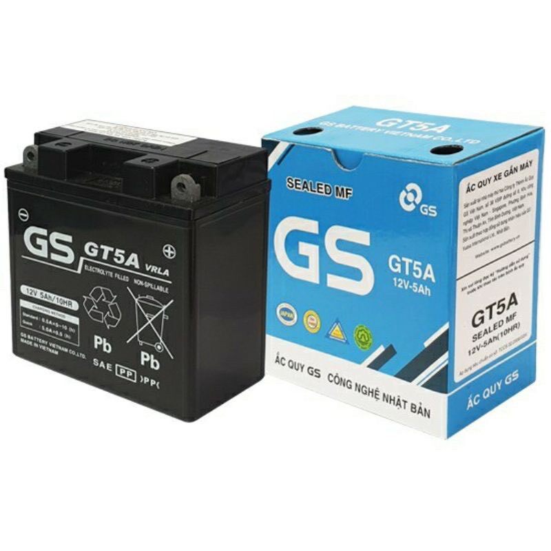 Ắc quy khô gs gt5a dream, sirius, taurus, jupiter, blade, mio, exciter, click, viva, elegant...