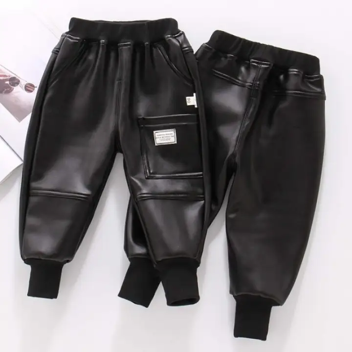 black leather cargo trousers
