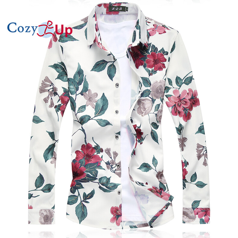 Cozy Up Long Sleeve Shirt Men Slim Fit Floral Batik Polyester Comfortable