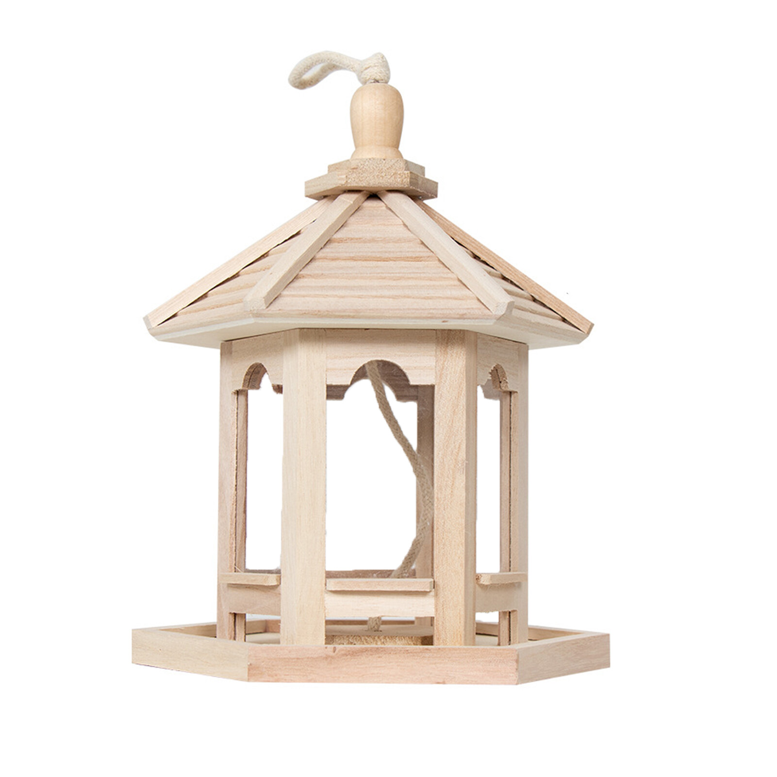 Sanwood® Bird Feeder High Capacity Hexagon Shaped Roof Wood Creative Bird Nest for Garden Bird House Durable
