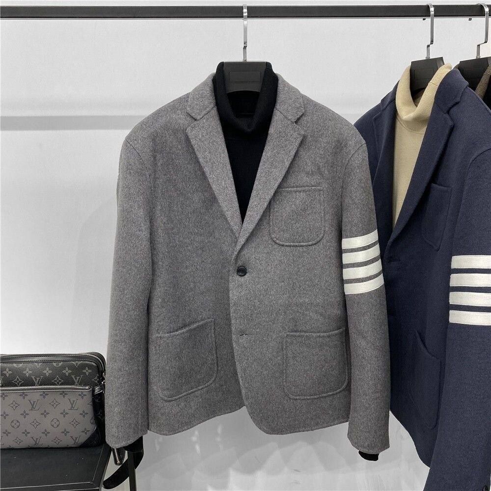 Authentic Thom Browne Autumn new woolen tb suit men's thick section TB four white bars small suit style solid color slim top imported American
