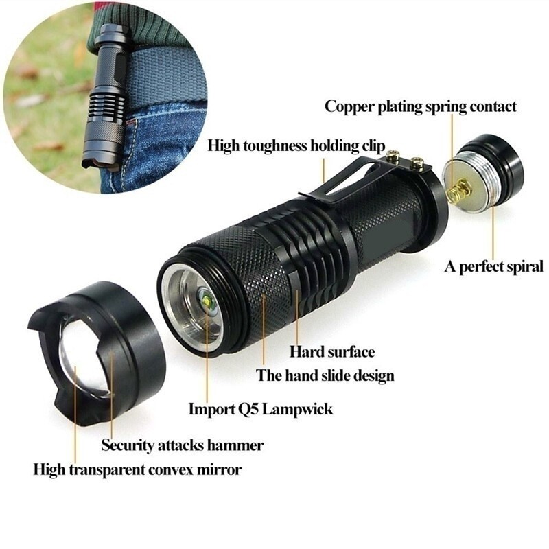 Original T6 Rechargeable Flashlight Waterproof Bright Mini L2 LED Flashlight Q5  LED Torchlight Adjustable Focus Zoom Outoor Flash Light Lamp Use 14500 or 18650 For Camping bicycle light Ultra Bright flashlight