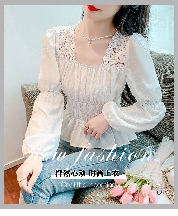 Áo Kiểu Aki20 Cho Nữ 2023 Áo Kiểu Dáng Cổ Vuông Tay Bồng Phong Cách Hàn Quốc Đầu Xuân 2023 Mới Kiểu Pháp Gập Eo Áo Kiểu Nữ Cổ Dài Tay Ngắn Nhỏ Ngọt Ngào Tươi Tắn