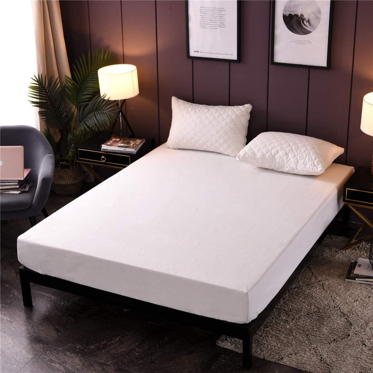 Premium Quality Waterproof Mattress Protector Bed Cover Waterproof Bed Sheet / Mattress Protector Pad Fitted Sheet / Bed Linen 100% Waterproof Mattress Protector Bed Sheet Anti Mites Bed Cover For Mattress Topper Deep Pocket Polyester Bed Cover