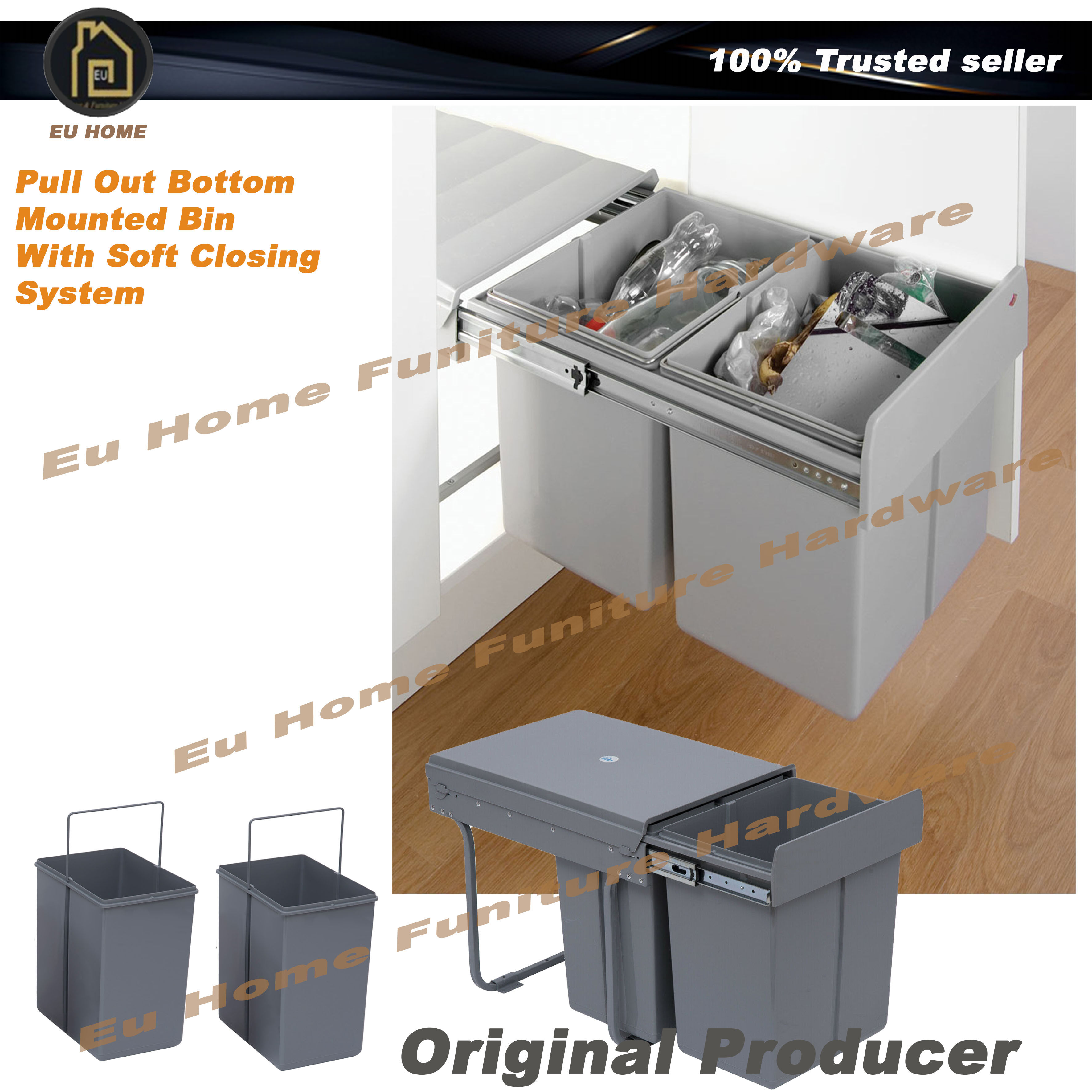 Kitchen Bin Pull Out Dustbin / Tong Sampah Moden 20 Litre / Kitchen