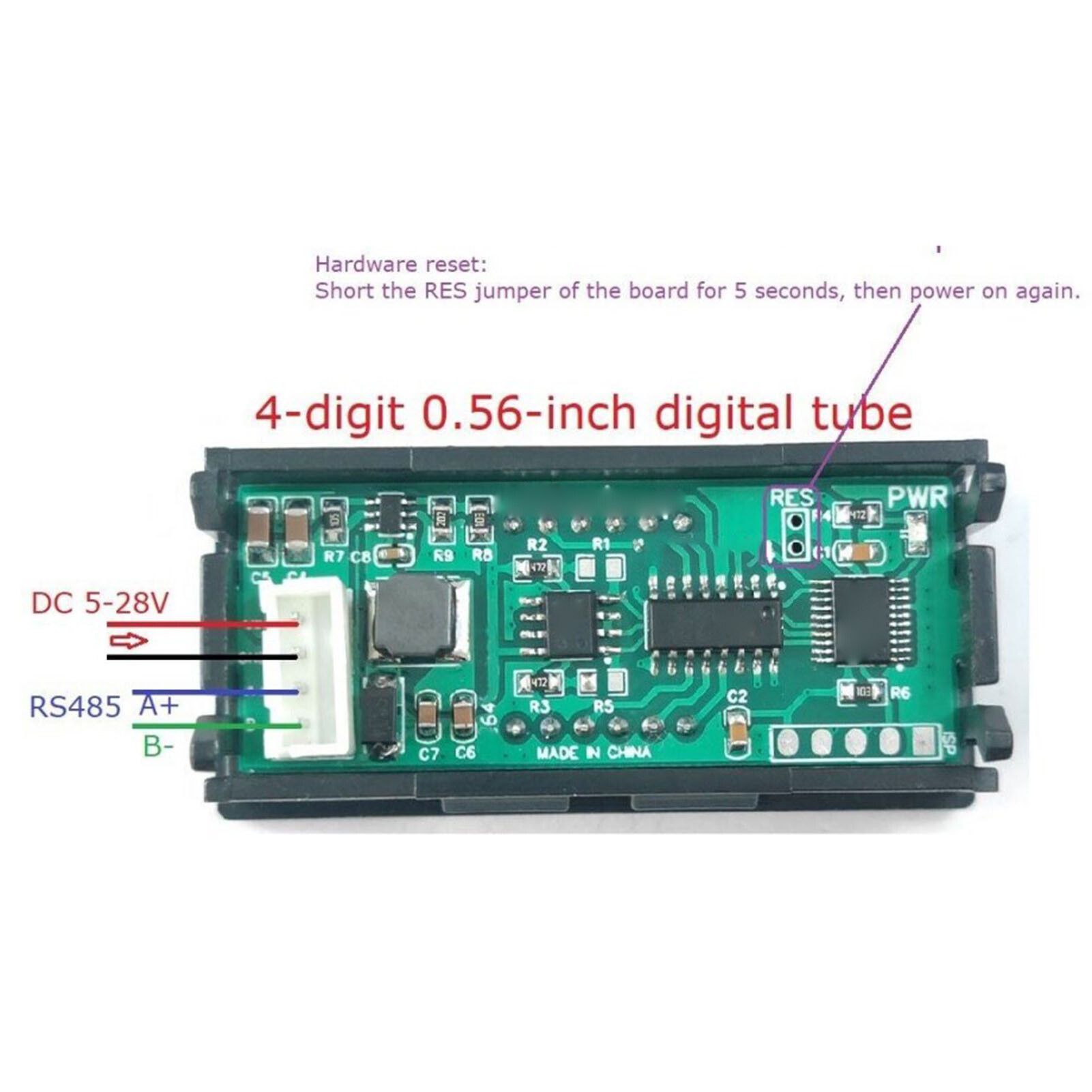 LED Digital Tube Accessory Electronic Label Function Adjustable Brightness 4 Digit PLC Display Module RS485 Interface DC 5‑28V 0.56in for Equipment