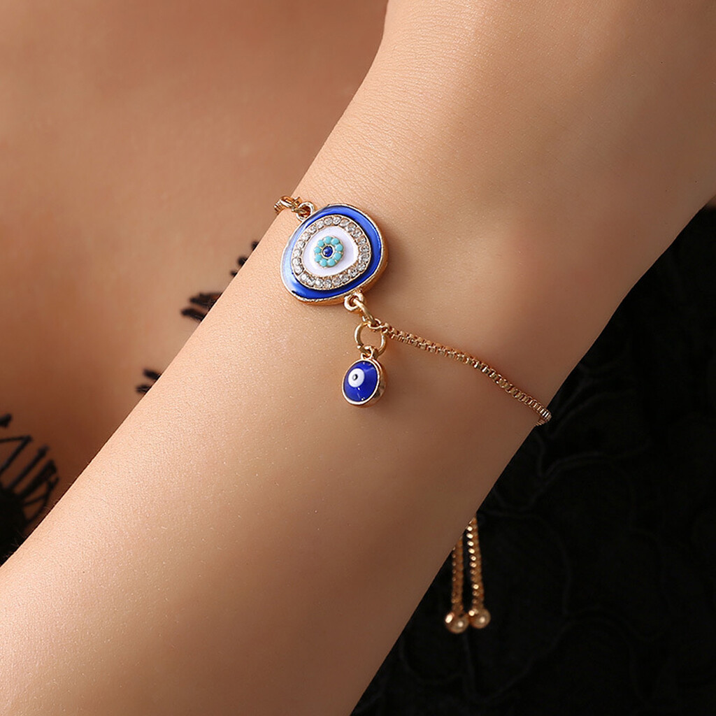✪Turkish Lucky Blue Crystal Evil Eye Bracelets Handmade Gold Chains Lucky Jewelry