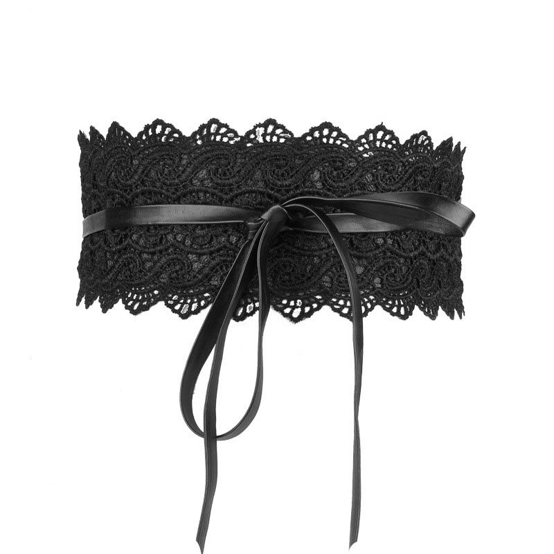 Women Lace Belt Wide Faux Leather Belt Female Bowknot Weaving Belt Boho Waist Band