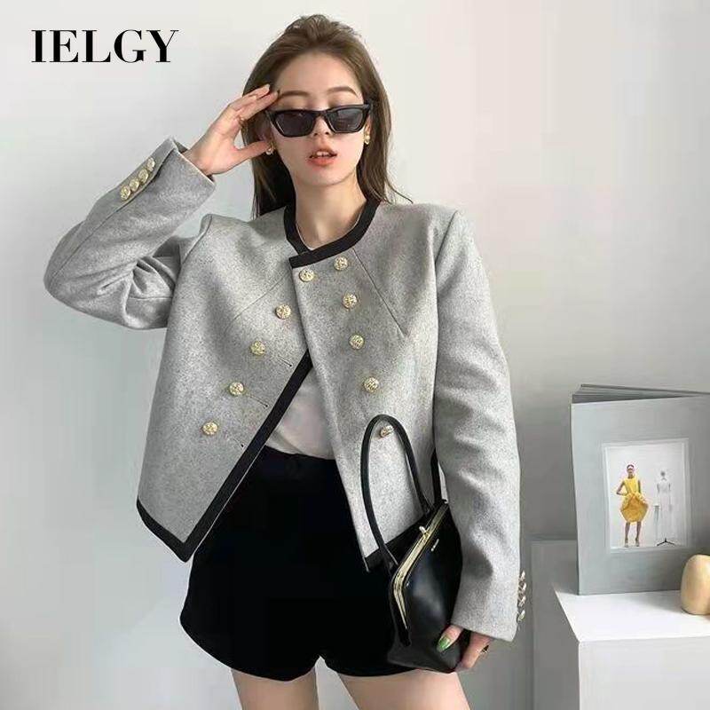 IELGY gray irregular small fragrance coat women's new French high-end short woolen suit jacket
